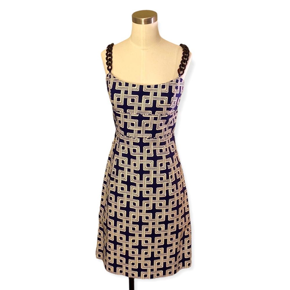 Milly of New York Adrienne Chain Shift Dress | Navy & Cream | size 6